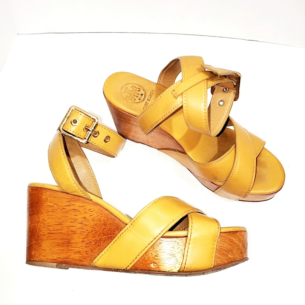 Tory Burch Wooden Platform Sandal Wedges 7.5